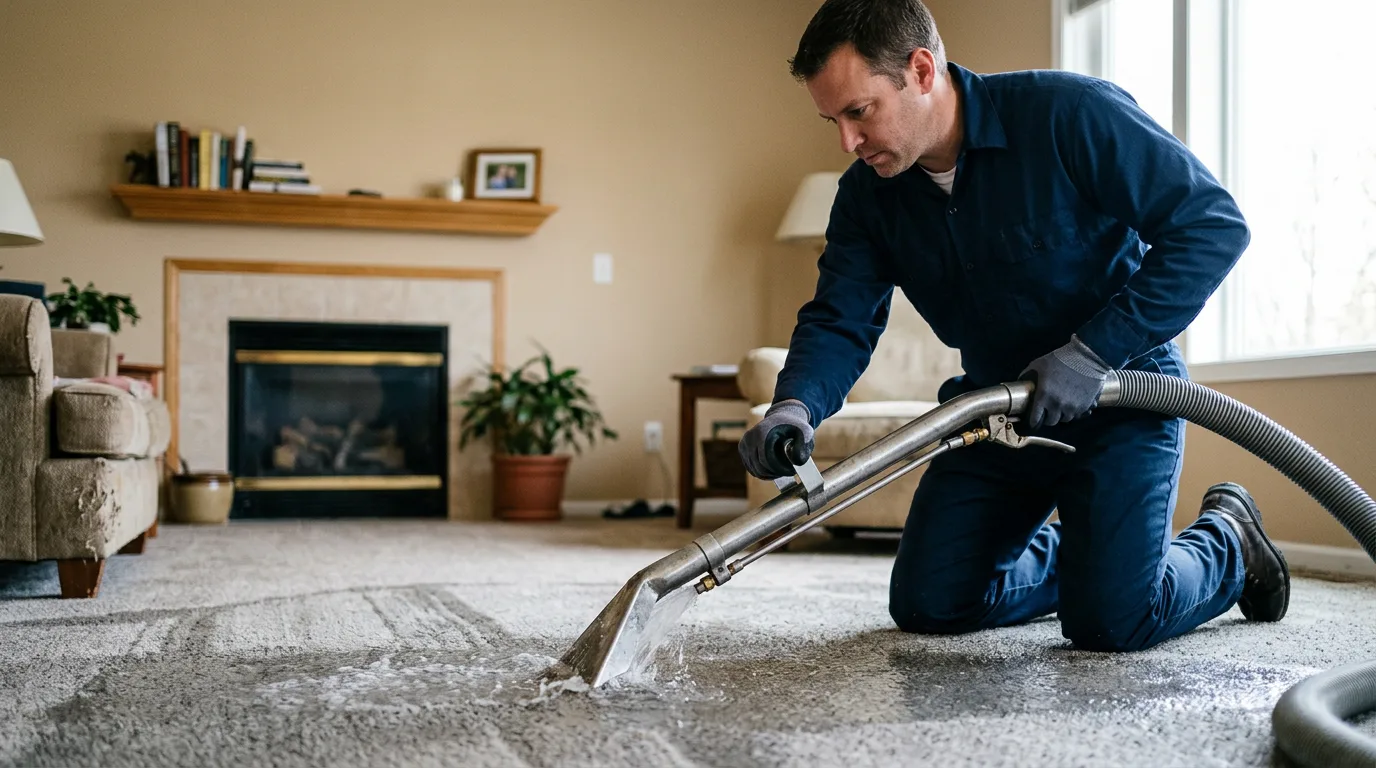 Water damage restoration technician working near Camp Grove, IL